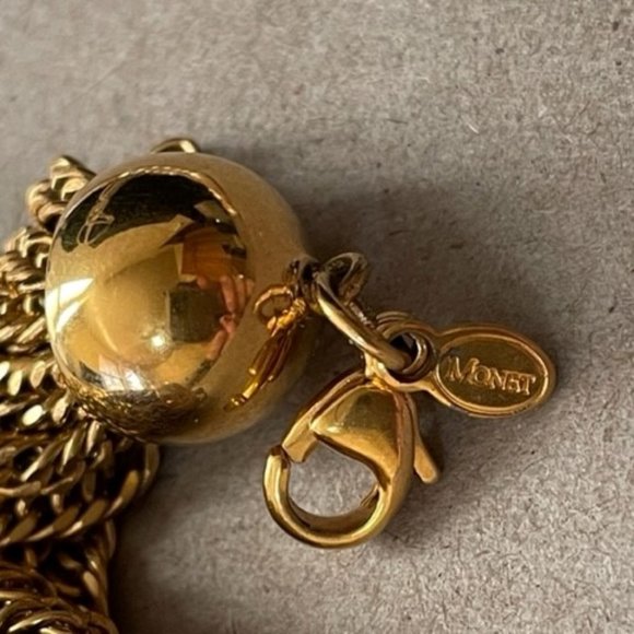 Monet Electroplated Gilded Gold Multi Chain Circle 7" Bracelet 1960's - Picture 7 of 9